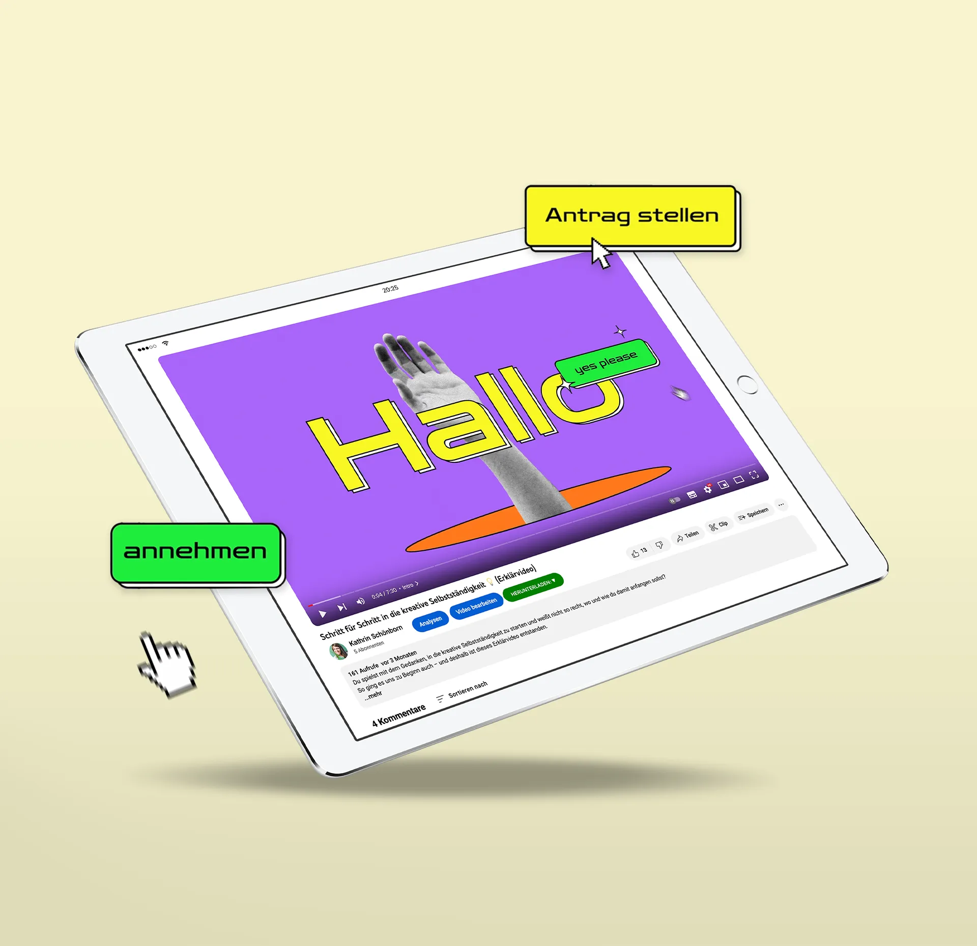 Ein Ipad zeigt
                              eine Szene auf einem Erklärvideo
